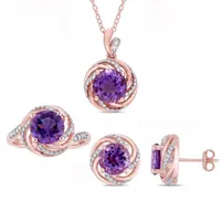 Julianna B Rose Plated Sterling Silver Amethyst Topaz & Diamond Three Piece Set