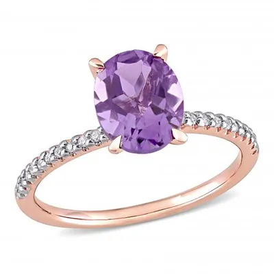 Julianna B 14K Rose Gold Oval Amethyst and 0.10CTW Diamond Ring