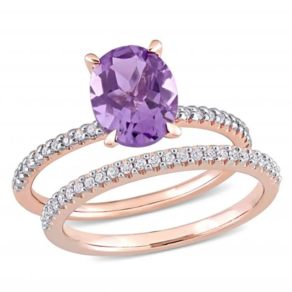 Julianna B 14K Pink Gold 0.25CTW Diamond and Amethyst Ring Set