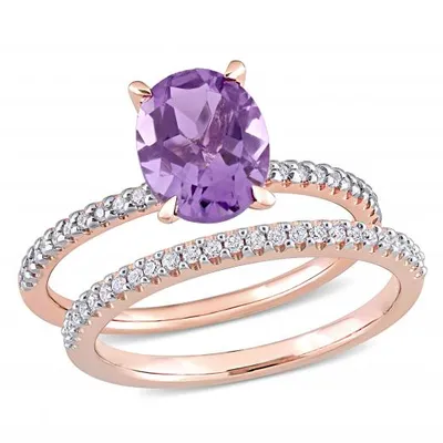 Julianna B 14K Pink Gold 0.24CTW Diamond and Amethyst Ring Set