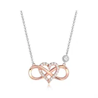 Sterling Silver Rose Plated Cubic Zirconia 19" Infinity Heart Necklace