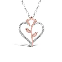 Sterling Silver Rose Gold Plated Diamond Heart Pendant