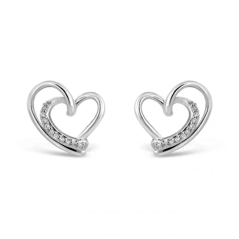 Sterling Silver Diamond Heart Studs