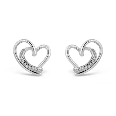 Sterling Silver Diamond Heart Studs