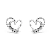 Sterling Silver Diamond Heart Studs