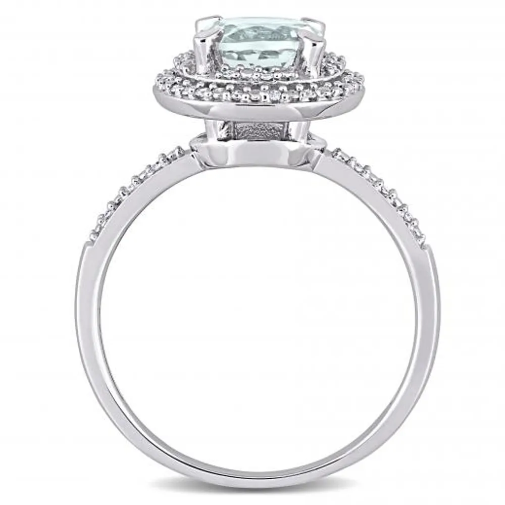 Julianna B 10K White Gold Aquamarine and 0.09CTW Diamond Halo Engagement Ring