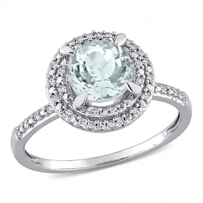 Julianna B 10K White Gold Aquamarine and 0.09CTW Diamond Halo Engagement Ring