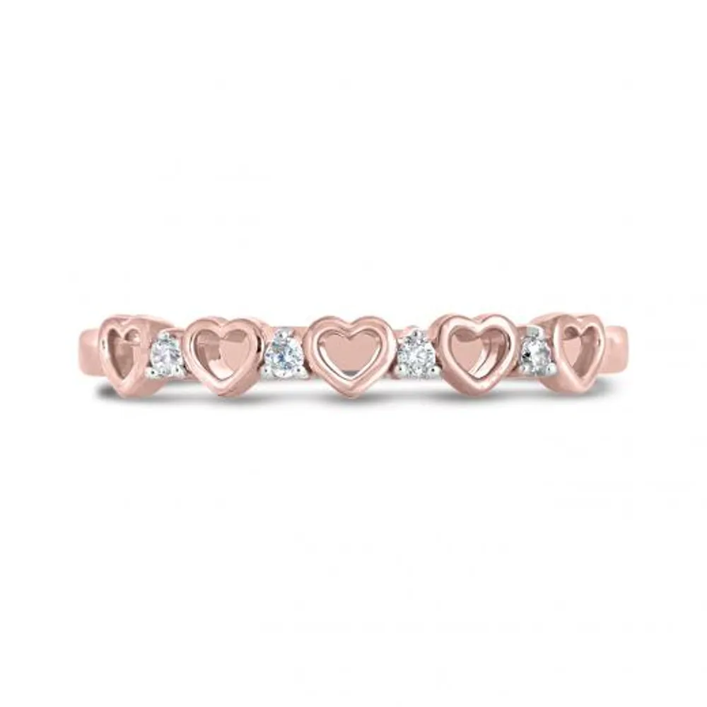 10K Rose Gold Diamond Heart Stackable Ring