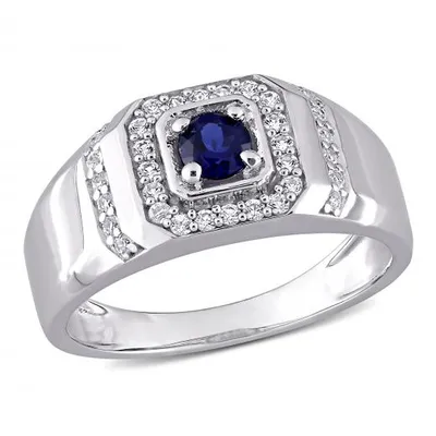 Julianna B Sterling Silver Blue Sapphire and White Sapphire Men's Ring