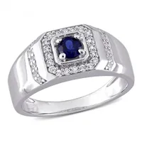 Julianna B Diamore Sterling Silver Blue Sapphire and White Sapphire Men's Ring