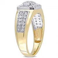 Julianna B Diamore 14K White and Yellow Gold White Sapphire Square Men's Ring