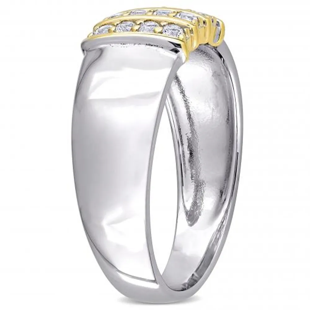 Julianna B 10K Yellow Gold and Sterling Silver Sapphire Men's Three Row Ring