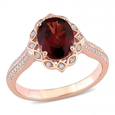 Julianna B 14K Pink Gold Garnet and Diamond Vintage Halo Ring