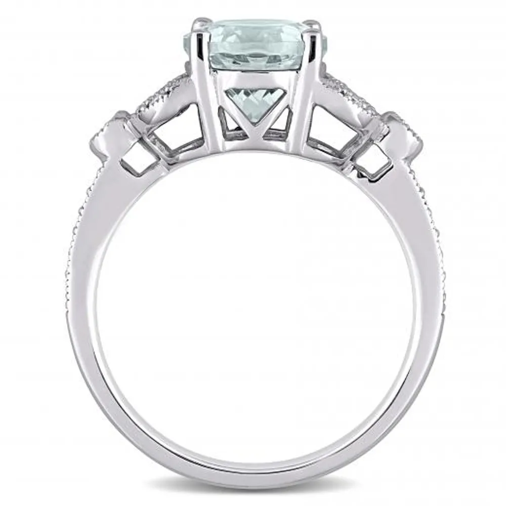 Julianna B 14K White Gold Aquamarine and 0.14CTW Diamond Filigree Ring