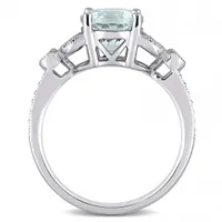 Julianna B 14K White Gold Aquamarine and 0.14CTW Diamond Filigree Ring