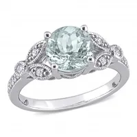 Julianna B 14K White Gold Aquamarine and 0.14CTW Diamond Filigree Ring