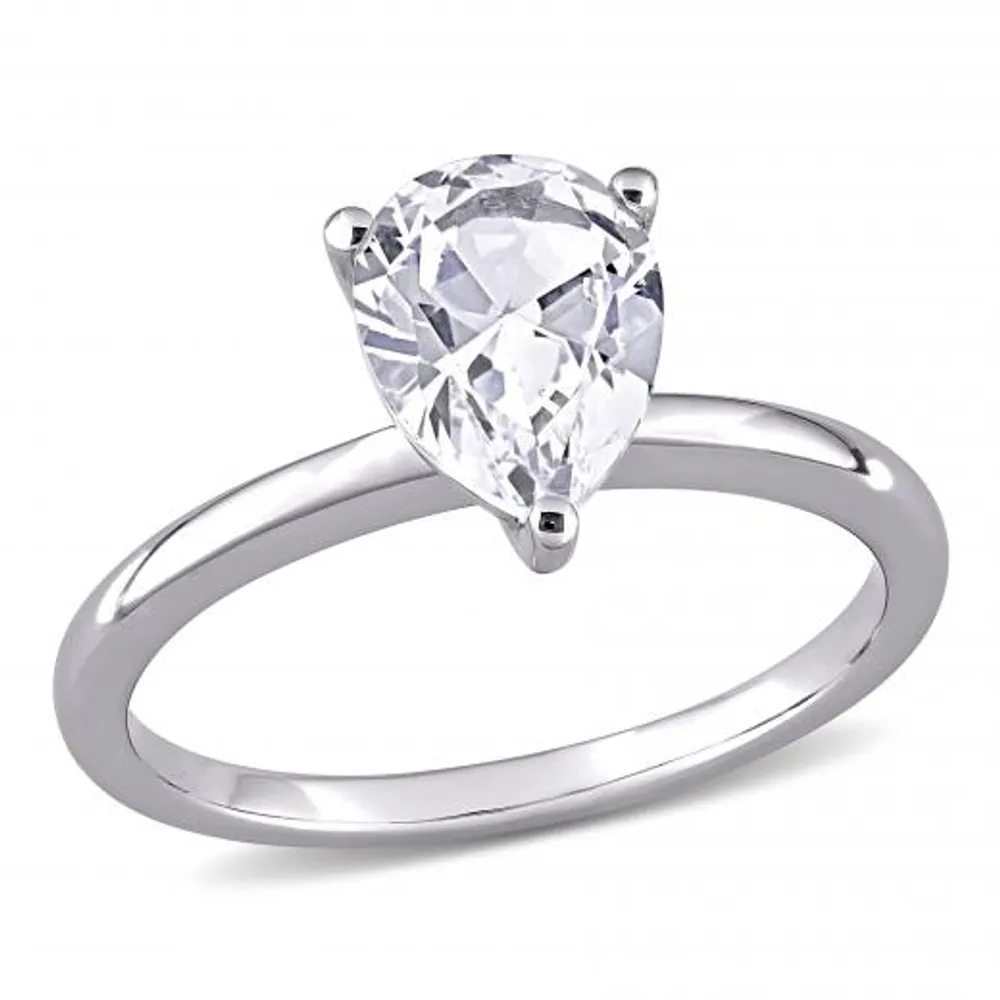 Julianna B 10K White Gold Pear Shape Created White Sapphire Solitaire Ring