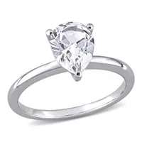 Julianna B 10K White Gold Pear Shape Created White Sapphire Solitaire Ring