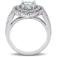 Julianna B 10K White Gold Aquamarine and Diamond Double Halo Heart Ring