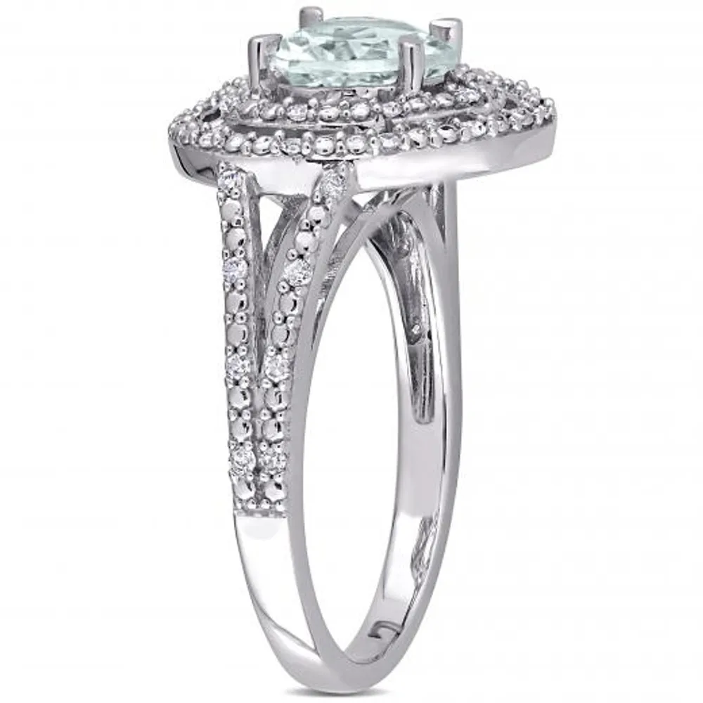 Julianna B 10K White Gold Aquamarine and Diamond Double Halo Heart Ring