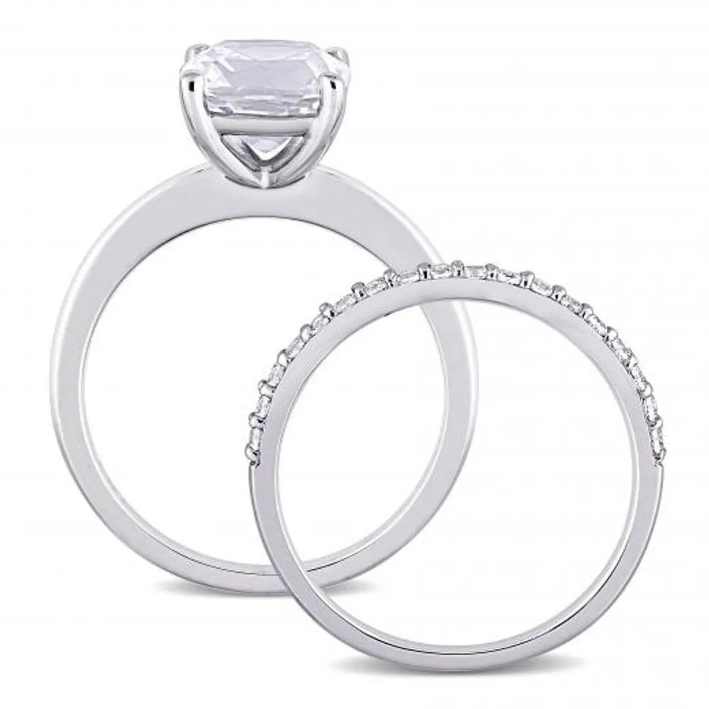 Julianna B 10K White Gold Cushion-Cut Created White Sapphire Bridal Ring Set