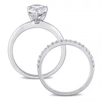 Julianna B 10K White Gold Pear Shape Created White Sapphire Bridal Ring Set