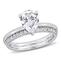 Julianna B 10K White Gold Pear Shape Created White Sapphire Bridal Ring Set