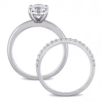 Julianna B 10K White Gold Oval Created White Sapphire Bridal Ring Set