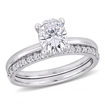 Julianna B 10K White Gold Oval Created White Sapphire Bridal Ring Set