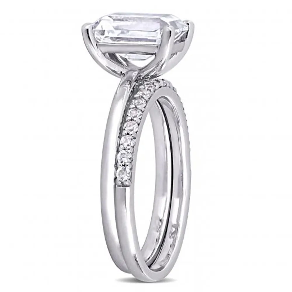 Julianna B 10K White Gold Emerald-Cut Created White Sapphire Bridal Ring Set