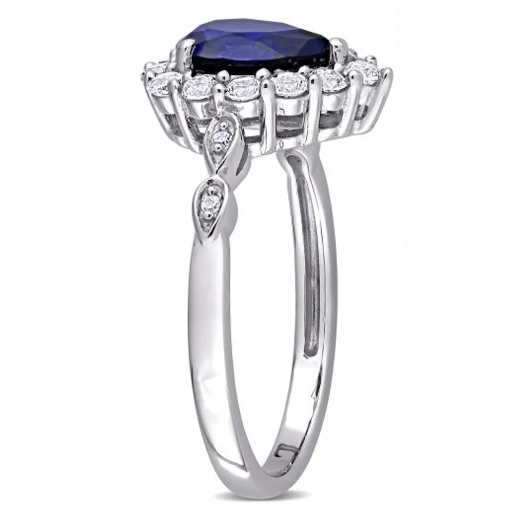 Julianna B 10K White Gold Created Blue Sapphire & Diamond Accent Ring