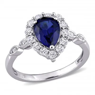 Julianna B 10K White Gold Created Blue Sapphire & Diamond Accent Ring