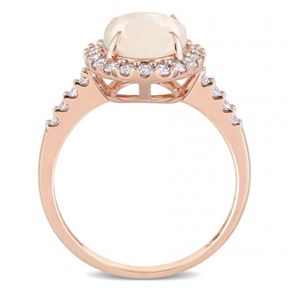 Julianna B 14K Pink Gold Opal and 0.42CTW Diamond Halo Ring