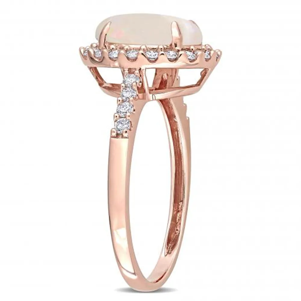 Julianna B 14K Pink Gold Opal and 0.42CTW Diamond Halo Ring