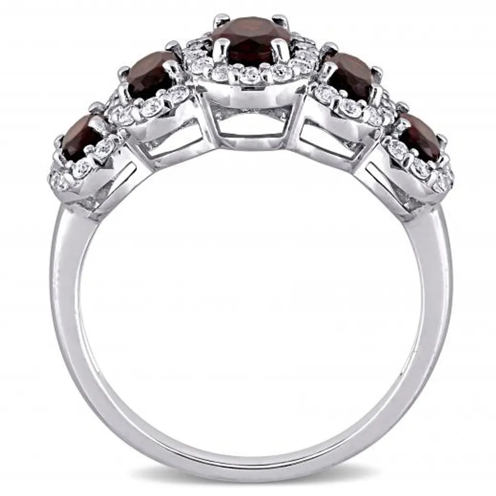 Julianna B 10K White Gold Garnet and White Topaz Halo 5-Stone Ring