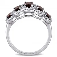 Julianna B 10K White Gold Garnet and White Topaz Halo 5-Stone Ring