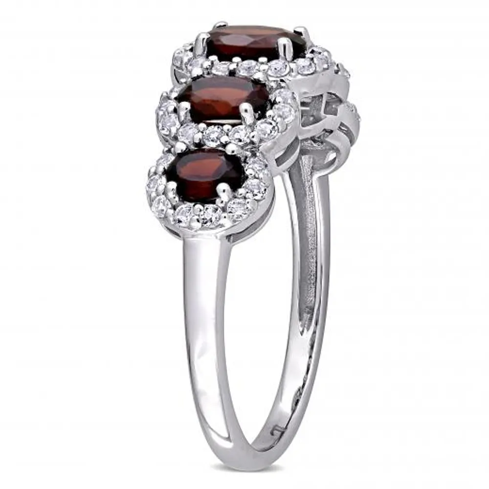 Julianna B 10K White Gold Garnet and White Topaz Halo 5-Stone Ring