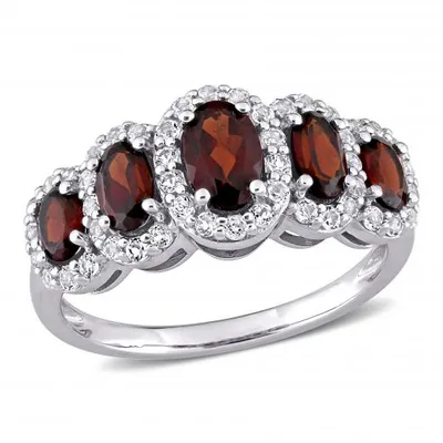 Julianna B 10K White Gold Garnet and White Topaz Halo 5-Stone Ring