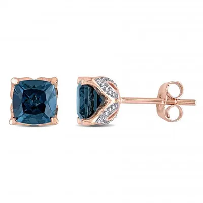 Julianna B 10K Pink Gold Blue Topaz & 0.02CTW Diamond Earrings