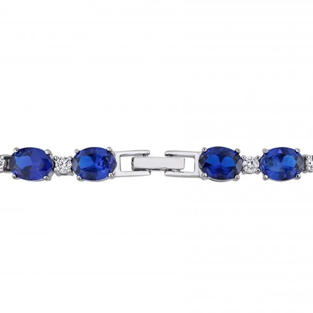 Julianna B Sterling Silver Oval Created Blue and White Sapphire Bracelet