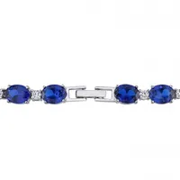 Julianna B Sterling Silver Oval Created Blue and White Sapphire Bracelet