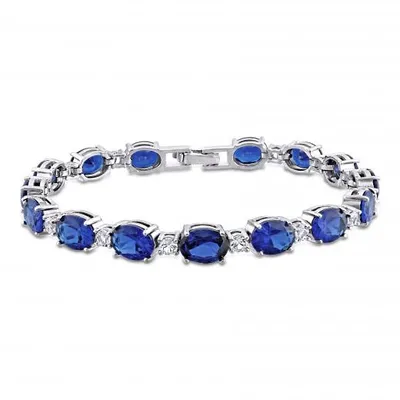 Julianna B Sterling Silver Oval Created Blue and White Sapphire Bracelet