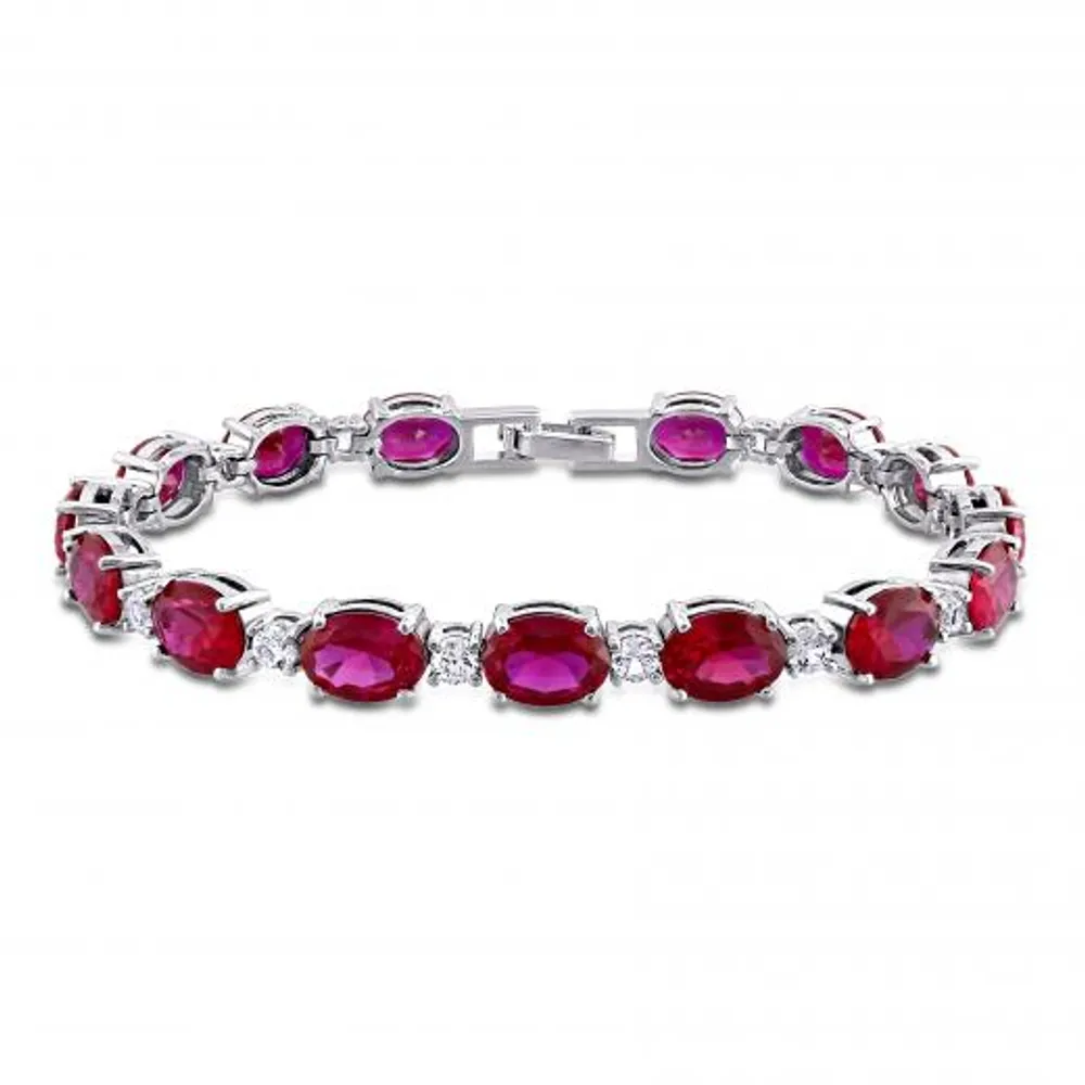 Julianna B Sterling Silver Red Cubic Zirconia & Created White Sapphire Bracelet