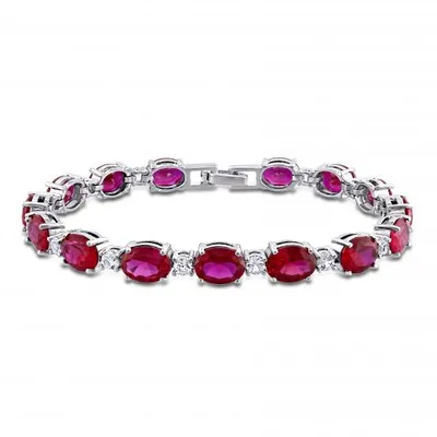 Julianna B Sterling Silver Red Cubic Zirconia & Created White Sapphire Bracelet