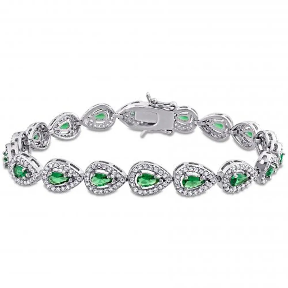 Julianna B Sterling Silver Green Cubic Zirconia & Created Sapphire Bracelet