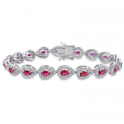 Julianna B Sterling Silver Red Cubic Zirconia & Created White Sapphire Bracelet