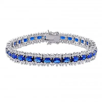 Julianna B Sterling Silver Created Blue and White Sapphire Tennis Bracelet