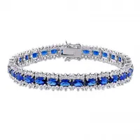 Julianna B Sterling Silver Created Blue and White Sapphire Tennis Bracelet