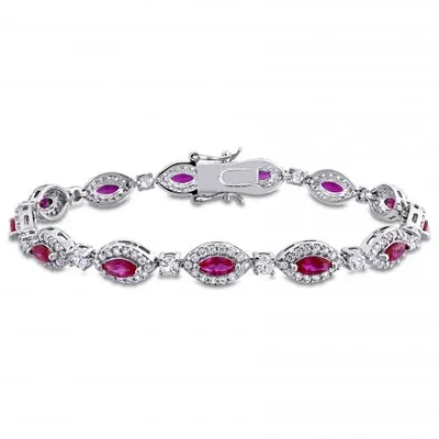 Julianna B Sterling Silver Red Cubic Zirconia & Created White Sapphire Bracelet