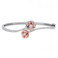 Julianna B Rose Plated Sterling Silver Created White Sapphire Rose Swirl Bangle